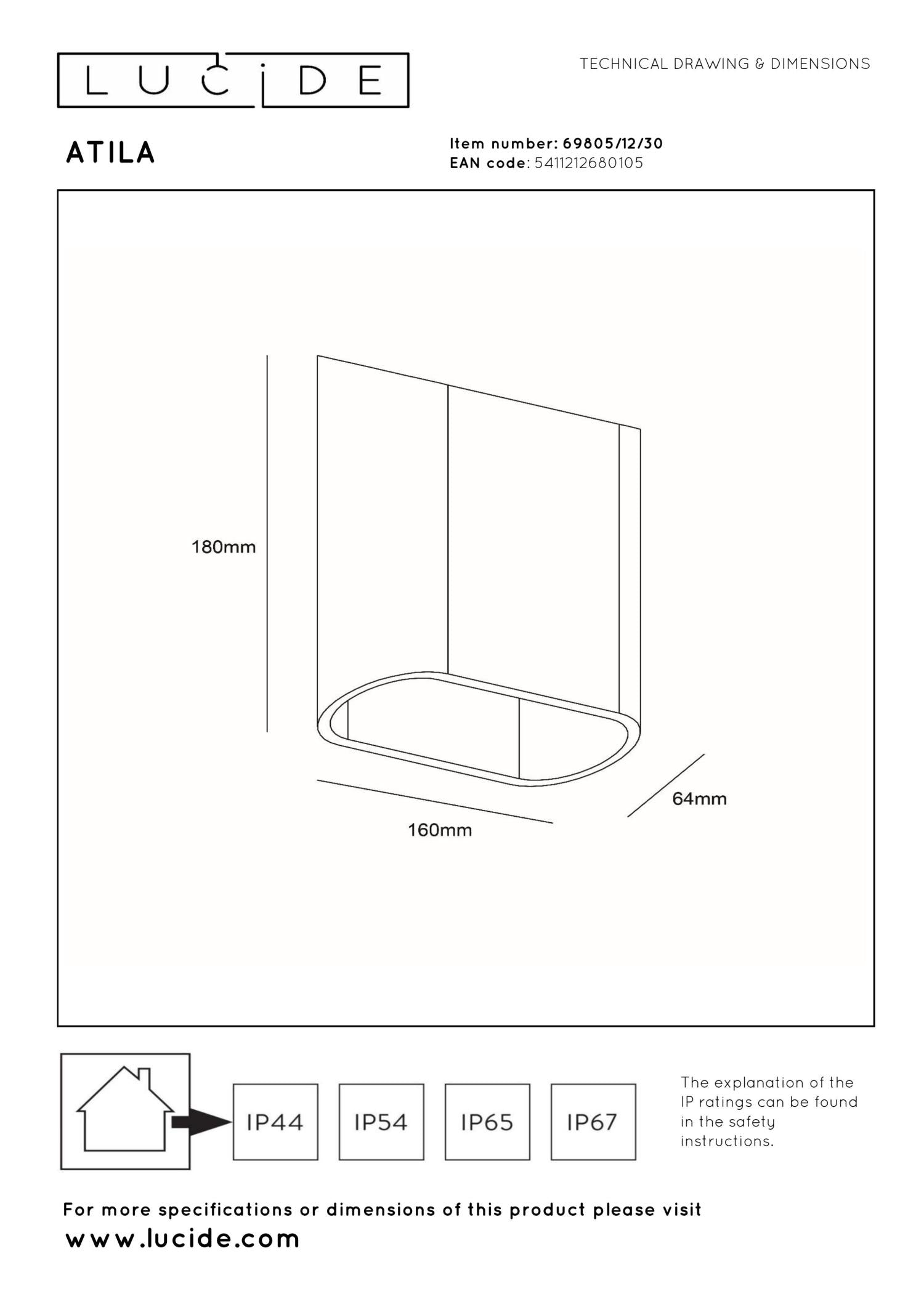 ATILA - Wandlamp Binnen/Buiten - LED Dimb. - 2x5W 2700K - IP65 - Zwart