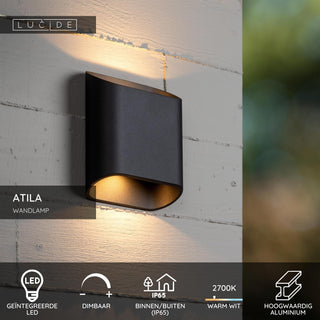 ATILA - Wandlamp Binnen/Buiten - LED Dimb. - 2x5W 2700K - IP65 - Zwart