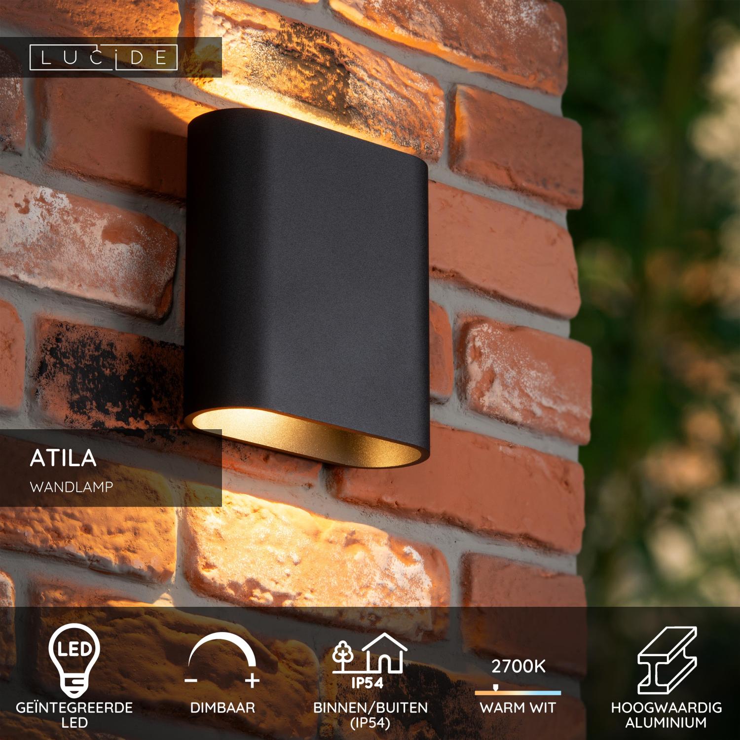 ATILA - Wandlamp Binnen/Buiten - LED Dimb. - 2x5W 2700K - IP54 - Zwart