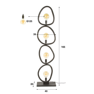 Lampadaire Pebble noir artic - 4 lumières, hauteur 165 cm