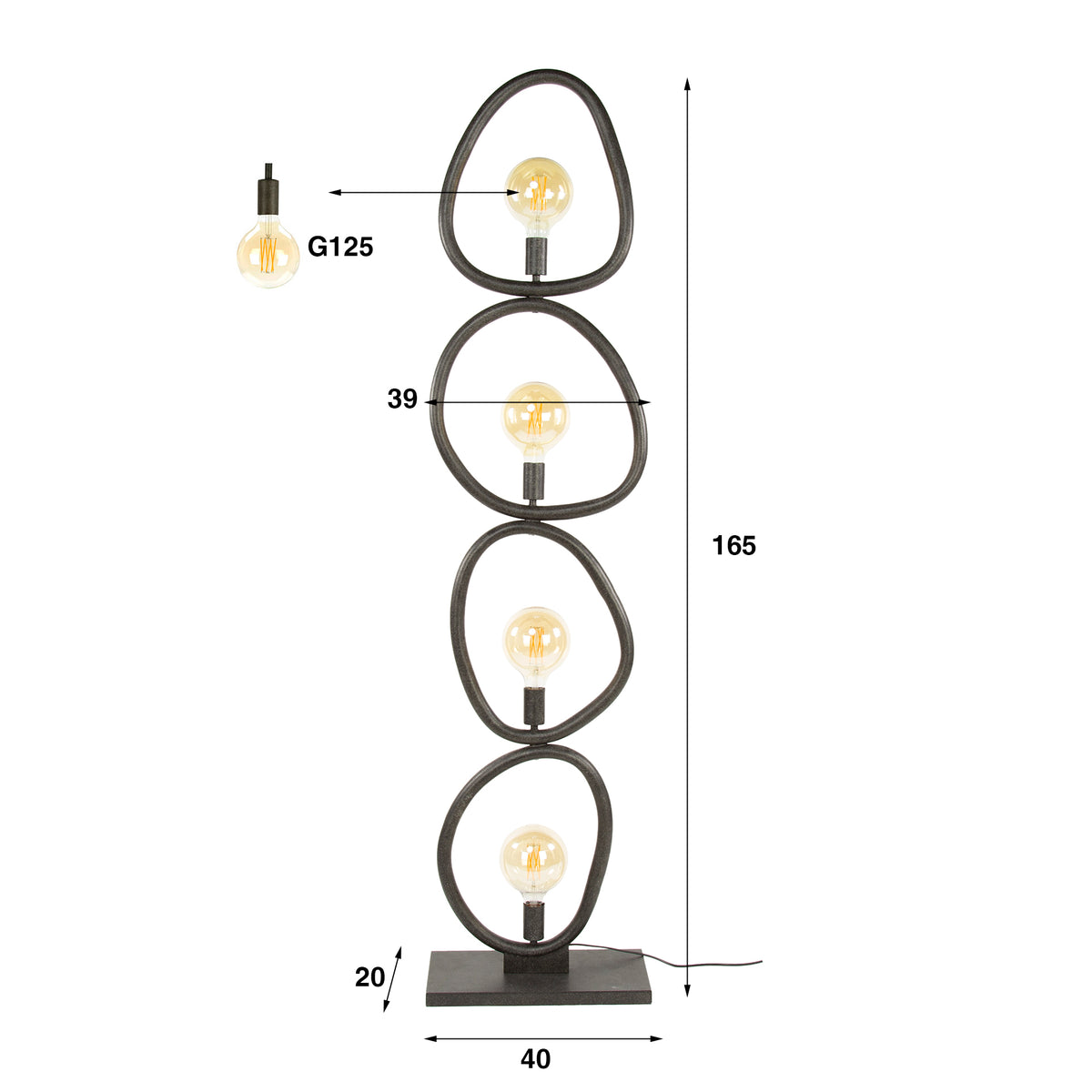 Floor lamp Pebble artic black - 4-light, 165 cm high