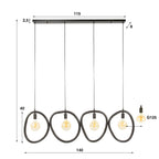 Pendant lamp Pebble artic black - 4-light, 140 cm wide
