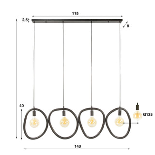 Pendant lamp Pebble artic black - 4-light, 140 cm wide