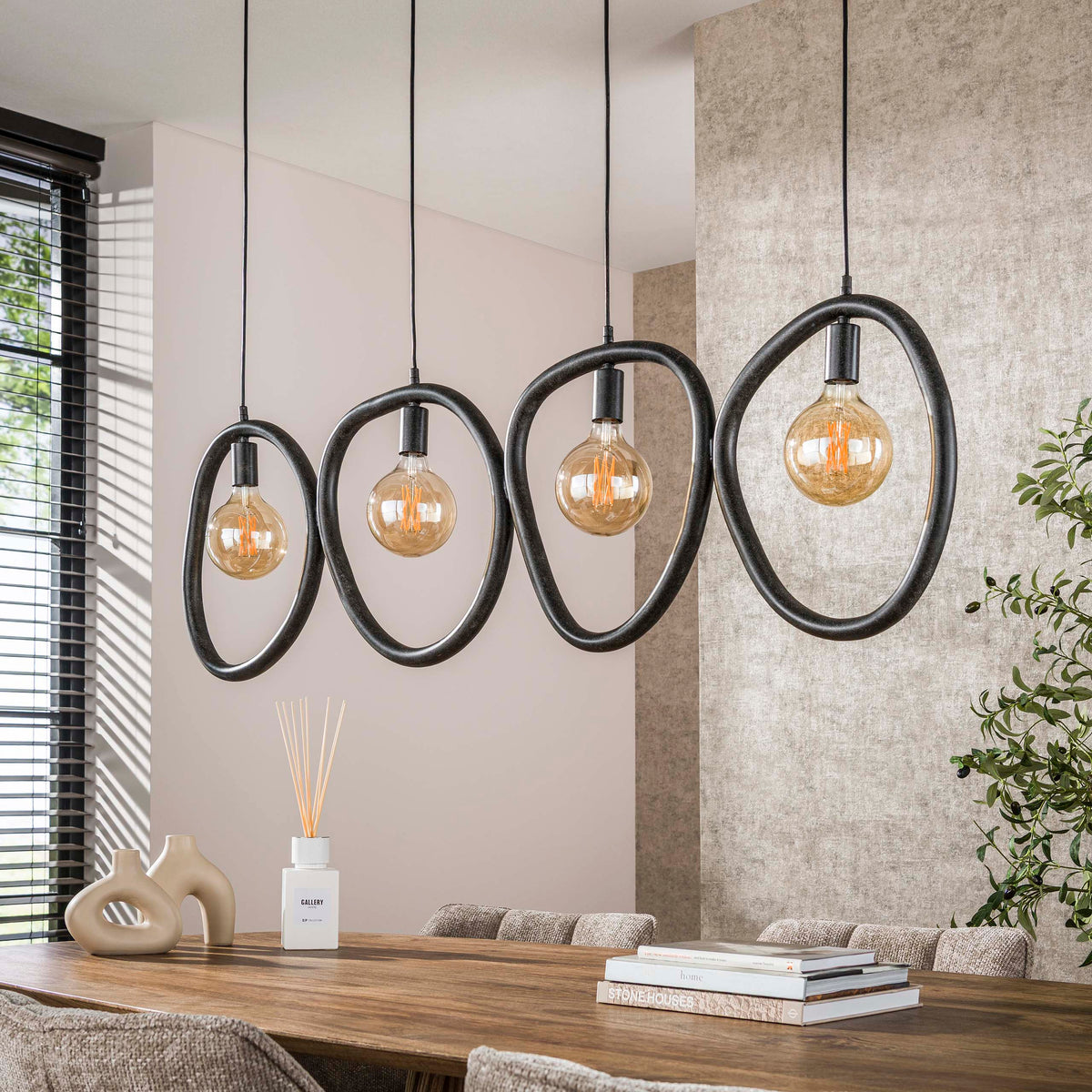 Pendant lamp Pebble artic black - 4-light, 140 cm wide