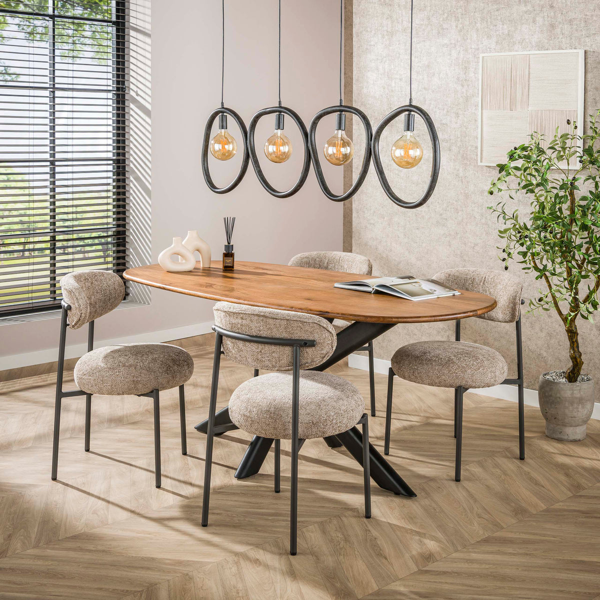 Pendant lamp Pebble artic black - 4-light, 140 cm wide