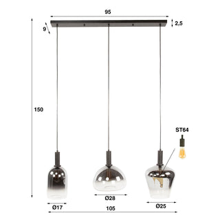 Suspension Zenith noir artic - 3 lumières, largeur 105 cm