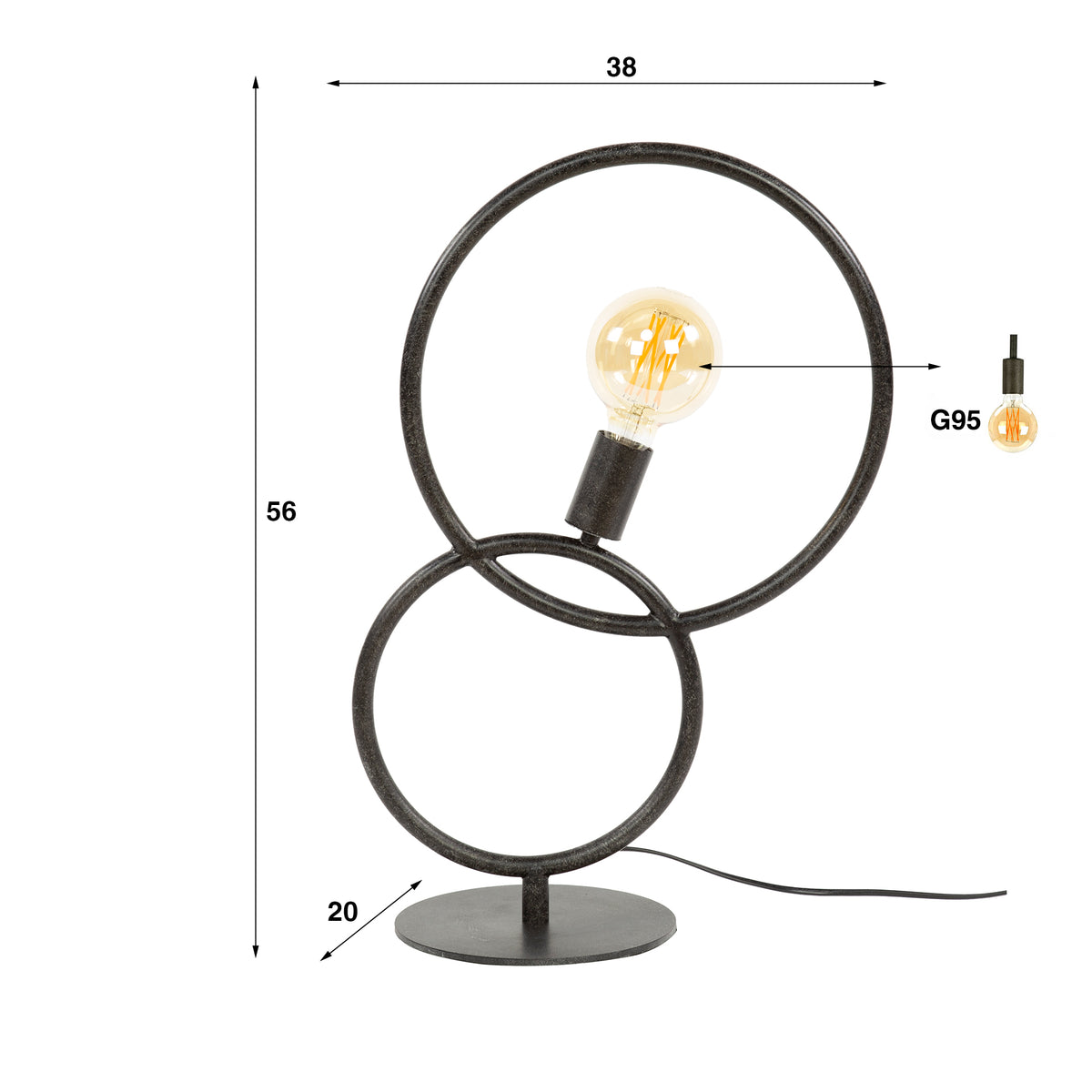 Table lamp Loop artic black - 1-light, 56 cm high