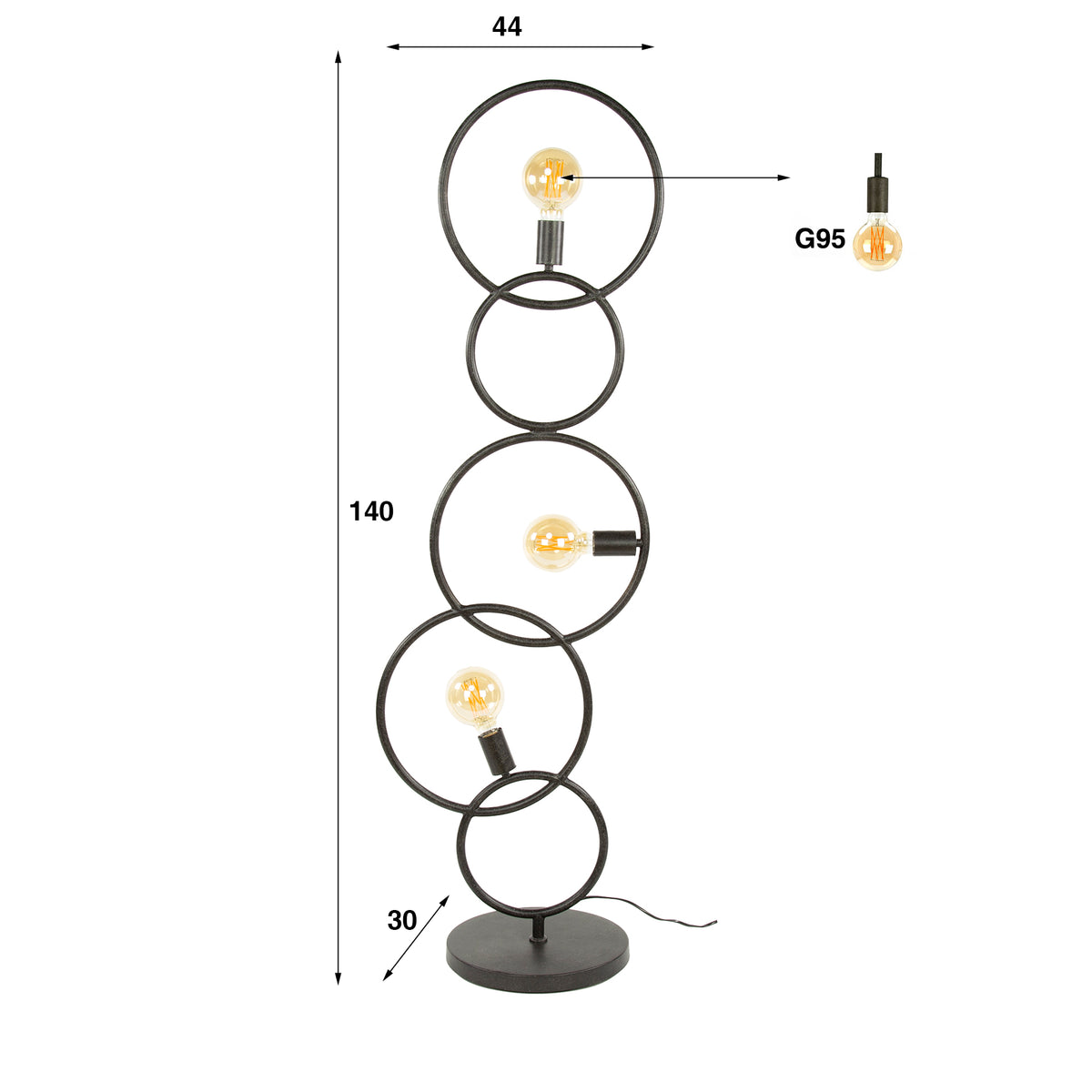 Floor lamp Loop artic black - 3-light, 140 cm high