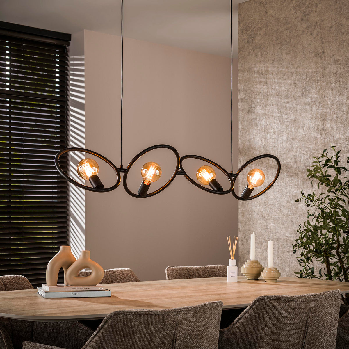 Pendant lamp Loop artic black - 4-light, 130 cm wide
