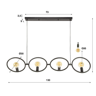 Pendant lamp Loop artic black - 4-light, 130 cm wide