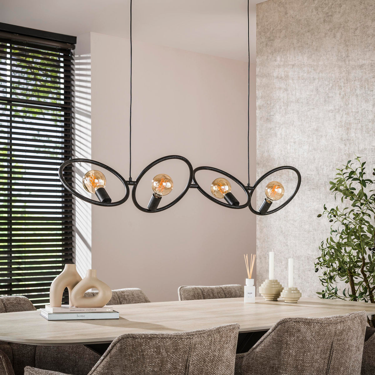 Pendant lamp Loop artic black - 4-light, 130 cm wide