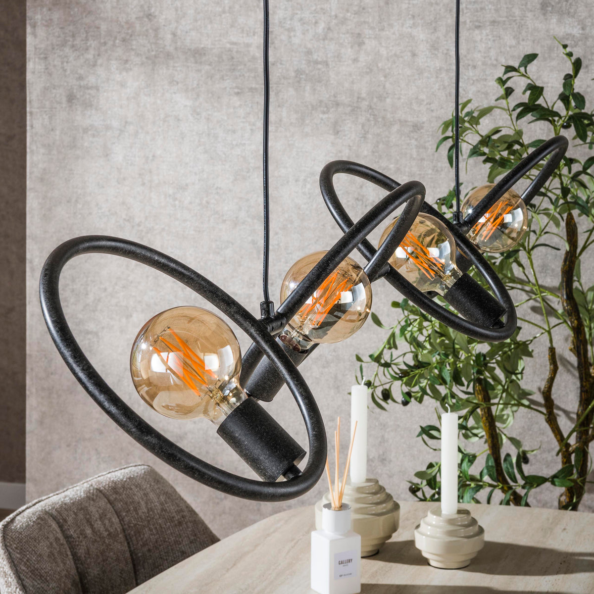 Pendant lamp Loop artic black - 4-light, 130 cm wide