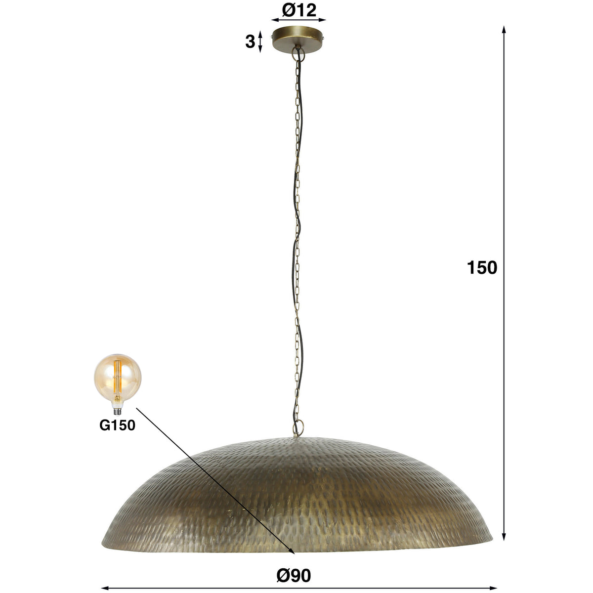 Suspension Cupola bronze antique - 1 lumière, diamètre 90 cm