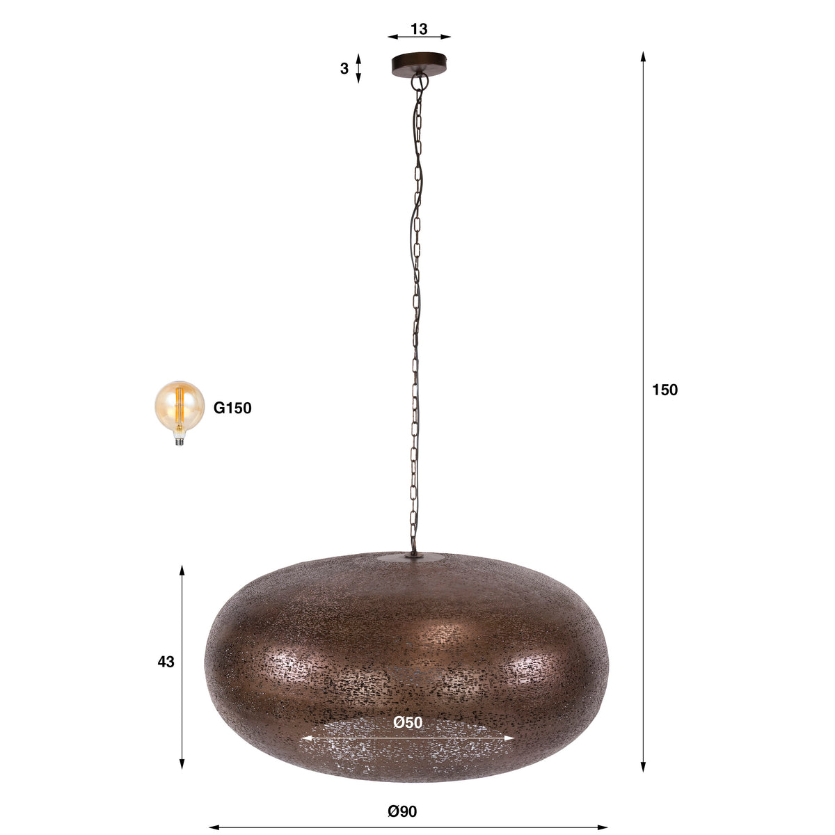 Pendant lamp Cielo antique copper - 1-light, diameter 90 cm