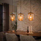 Suspension Python verre ambré - 3 lumières, largeur 110 cm