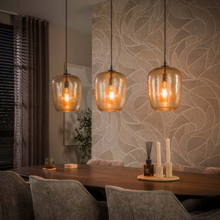 Suspension Python verre ambré - 3 lumières, largeur 110 cm