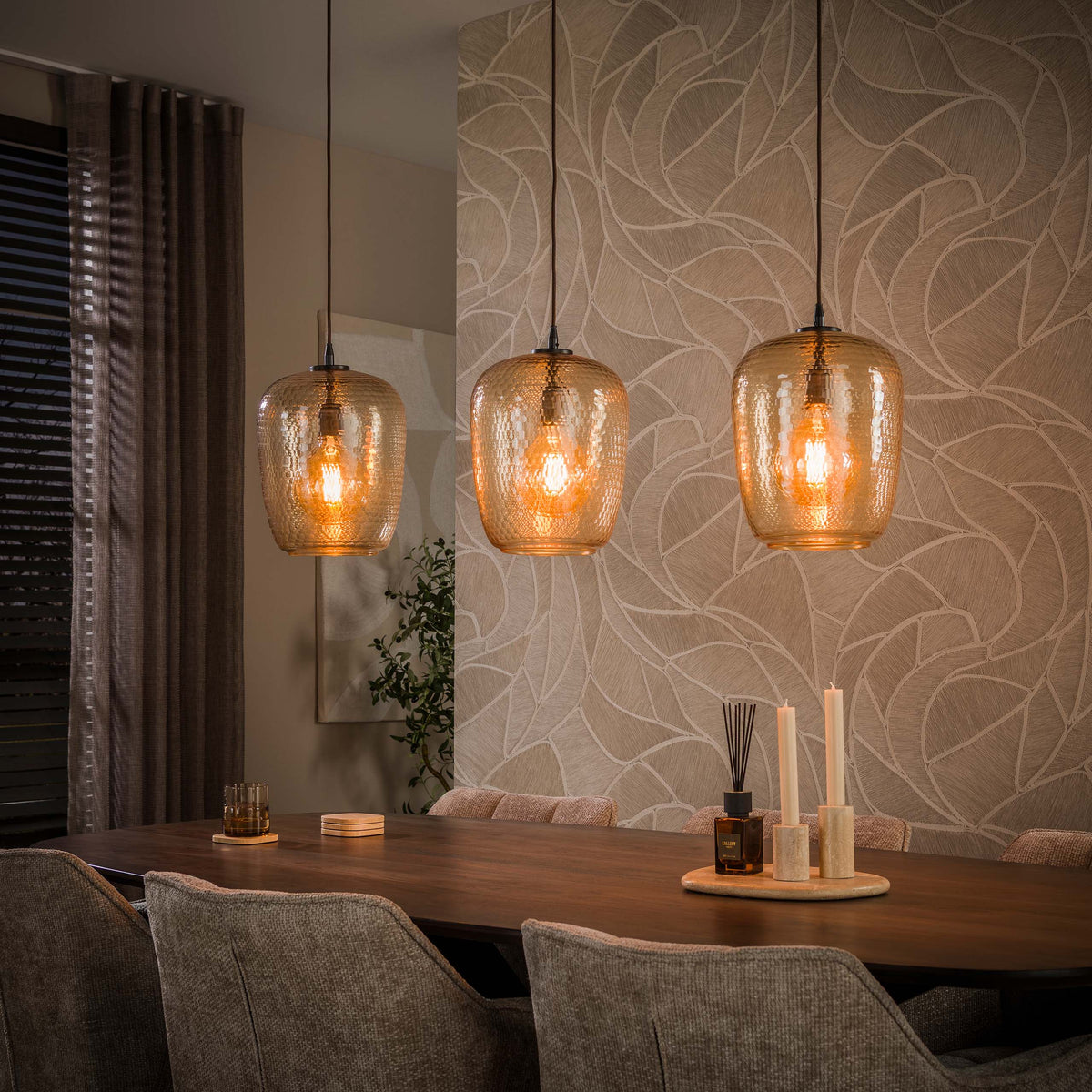 Pendant lamp Python amber glass - 3-light, 110 cm wide