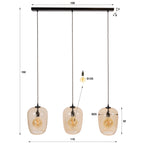 Suspension Python verre ambré - 3 lumières, largeur 110 cm