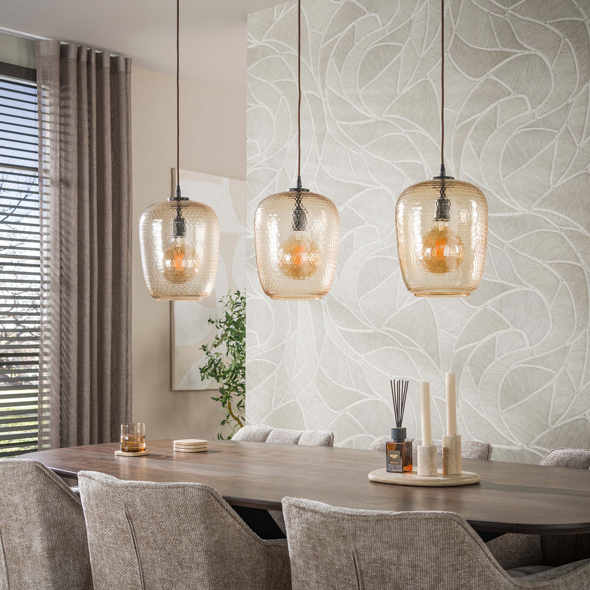 Pendant lamp Python amber glass - 3-light, 110 cm wide