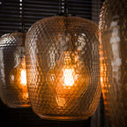 Suspension Python verre ambré - 3 lumières, largeur 110 cm