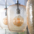 Suspension Python verre ambré - 3 lumières, largeur 110 cm