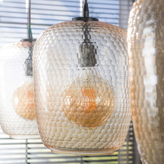 Suspension Python verre ambré - 3 lumières, largeur 110 cm