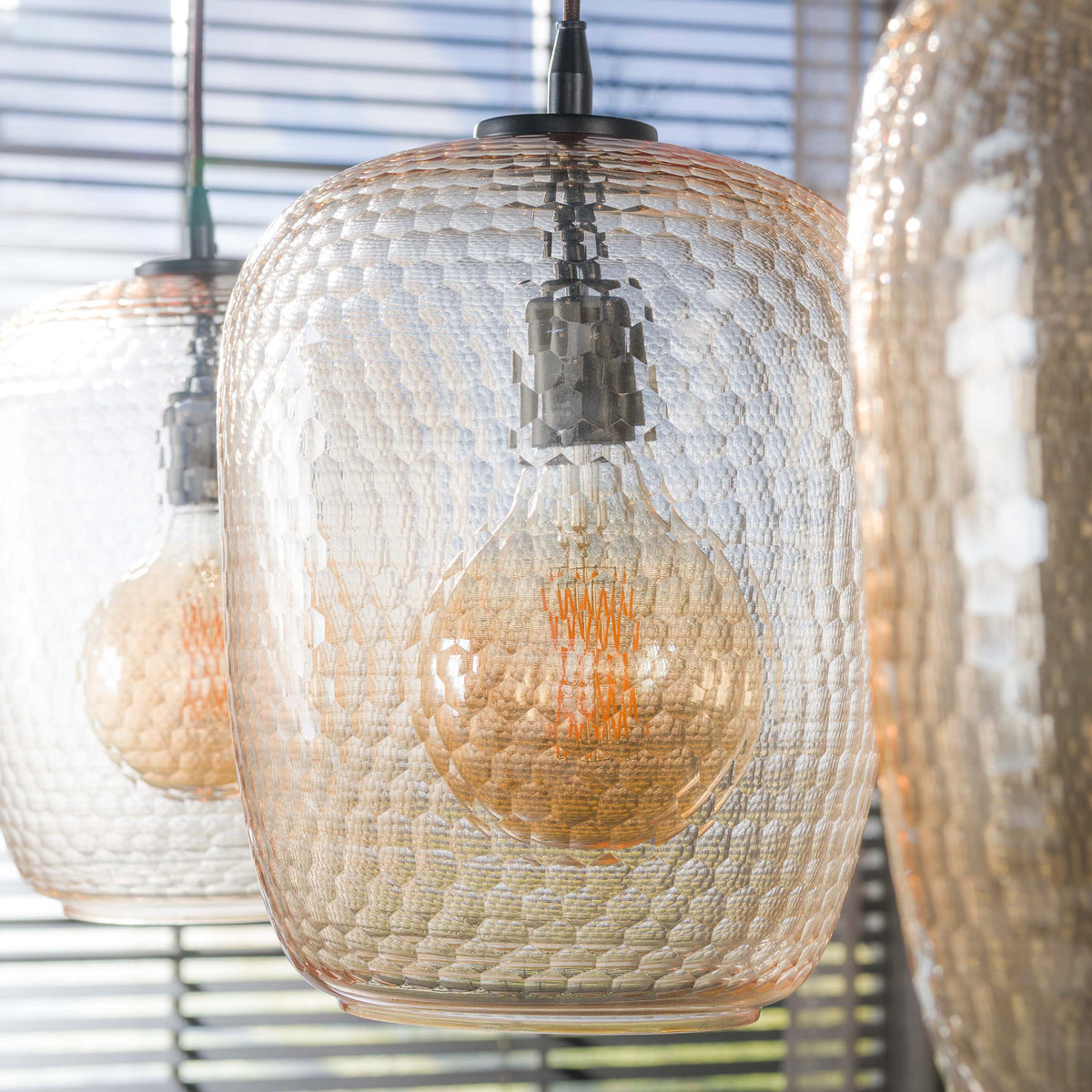 Pendant lamp Python amber glass - 3-light, 110 cm wide