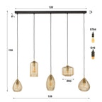 Hanglamp Stripe Horizontal smoke bruin glas - 5-lichts, 126 cm breed