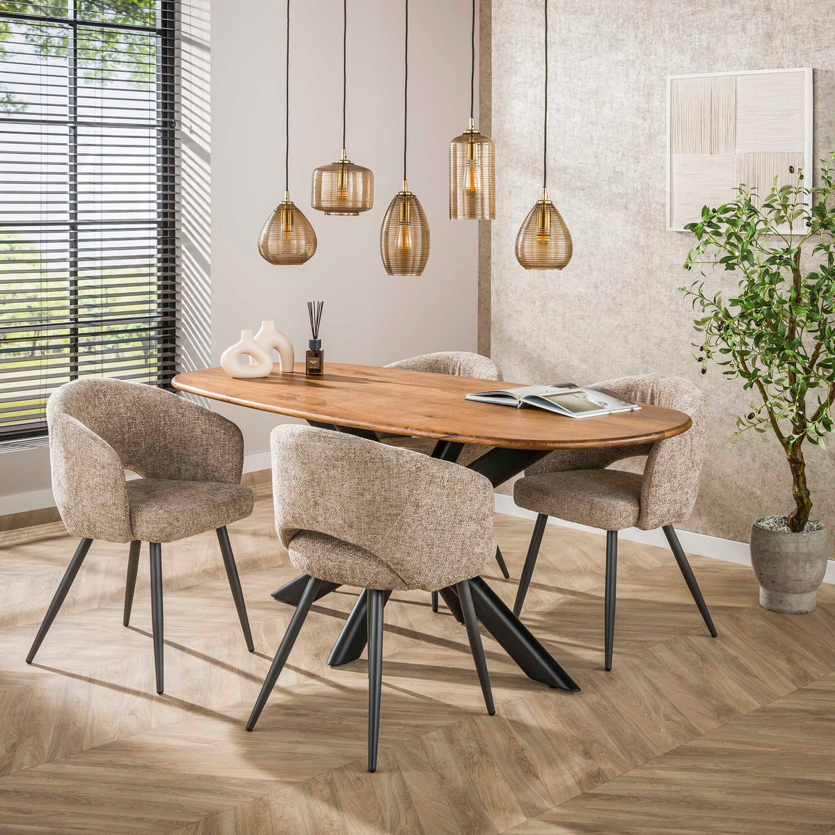 Pendant lamp Stripe Horizontal smoke brown glass - 5-light, 126 cm wide