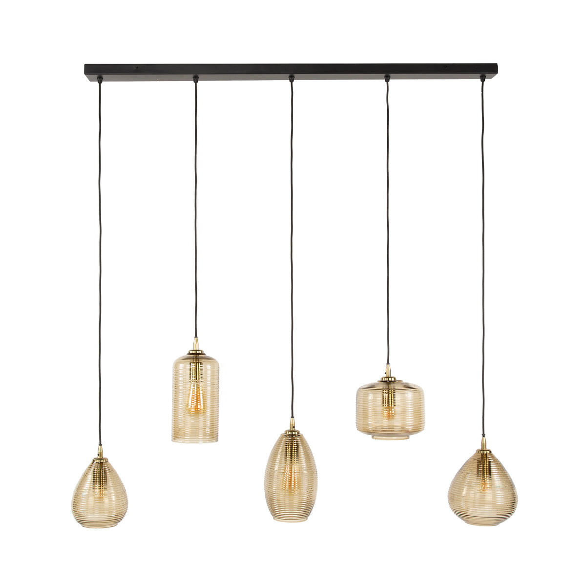 Pendant lamp Stripe Horizontal smoke brown glass - 5-light, 126 cm wide