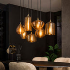 Suspension Stripe Horizontal verre ambré - 4+3 lumières, largeur 93 cm