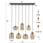 Suspension Stripe Horizontal verre ambré - 4+3 lumières, largeur 93 cm