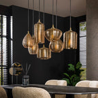 Suspension Stripe Horizontal verre ambré - 4+3 lumières, largeur 93 cm