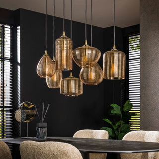 Suspension Stripe Horizontal verre ambré - 4+3 lumières, largeur 93 cm