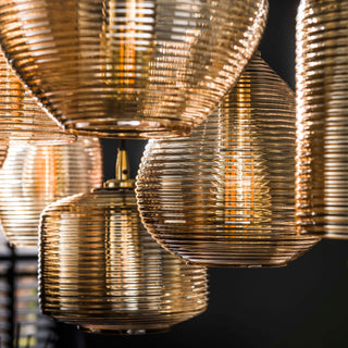 Suspension Stripe Horizontal verre ambré - 4+3 lumières, largeur 93 cm