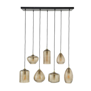 Suspension Stripe Horizontal verre ambré - 4+3 lumières, largeur 93 cm