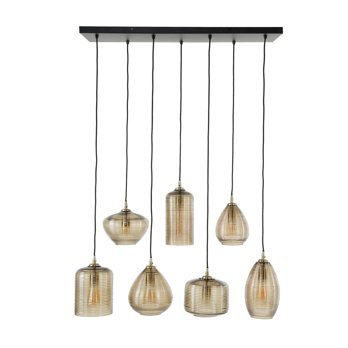 Pendant lamp Stripe Horizontal amber glass - 4+3-light, 93 cm wide