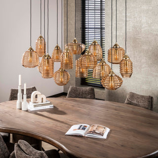 Suspension Rib Glass verre ambré - 5+5+5 lumières, largeur 155 cm