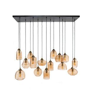 Suspension Rib Glass verre ambré - 5+5+5 lumières, largeur 155 cm
