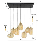 Hanglamp V-Shape amber glas - 4+3-lichts, 95 cm breed