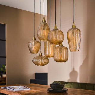 Hanglamp V-Shape amber glas - 4+3-lichts, 95 cm breed