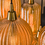 Hanglamp V-Shape amber glas - 4+3-lichts, 95 cm breed