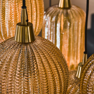 Hanglamp V-Shape amber glas - 4+3-lichts, 95 cm breed