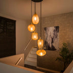Pendant lamp V-Shape amber glass - 5-light, diameter 40 cm