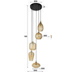 Pendant lamp V-Shape amber glass - 5-light, diameter 40 cm