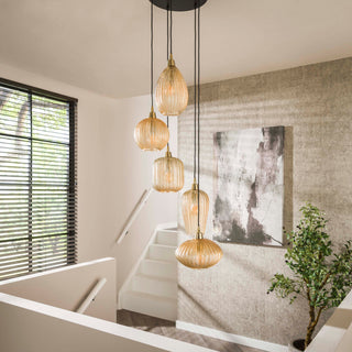 Pendant lamp V-Shape amber glass - 5-light, diameter 40 cm