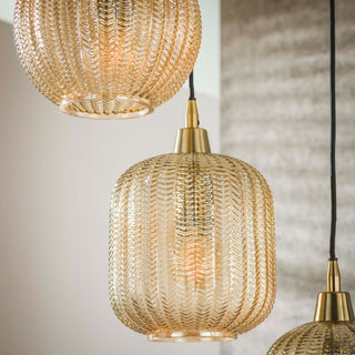 Pendant lamp V-Shape amber glass - 5-light, diameter 40 cm