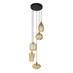 Pendant lamp V-Shape amber glass - 5-light, diameter 40 cm