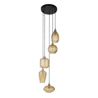 Pendant lamp V-Shape amber glass - 5-light, diameter 40 cm