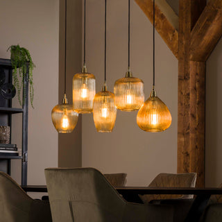 Suspension Stripe verre ambré - 5 lumières, largeur 120 cm